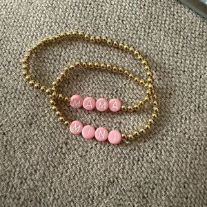 Gold and Pink Beaded Mama and Mini Bracelet Set